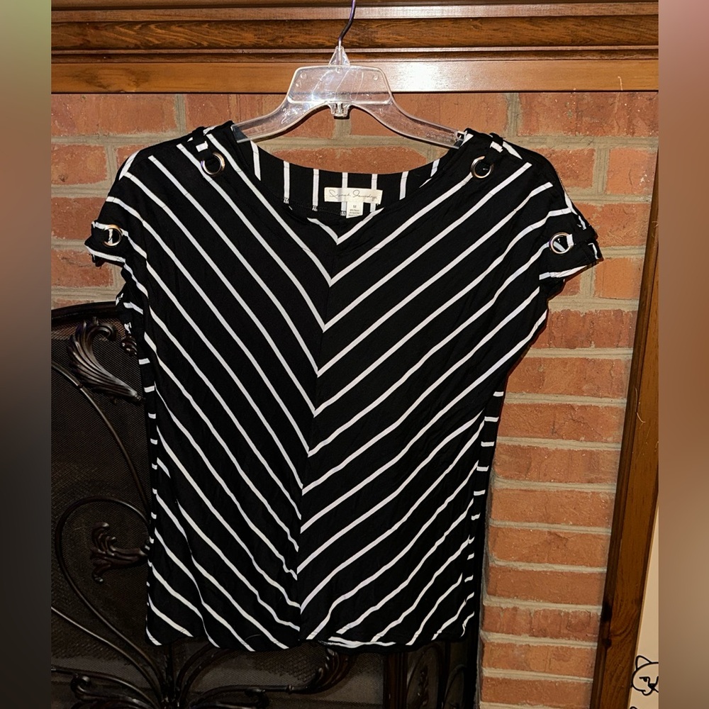 Kohl's Black and White Striped Blouse